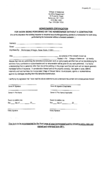 Homeowner Certification for Work Without Contractor