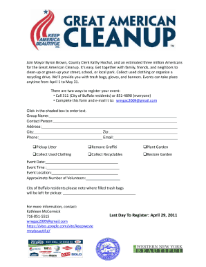 Great American Cleanup Registration Form