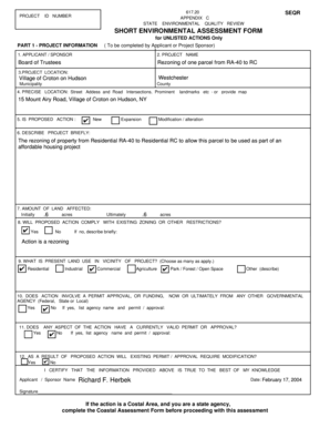 New York SEQR Short Environmental Assessment Form