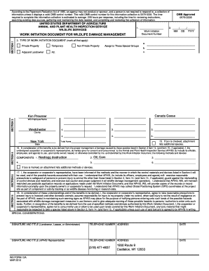 USDA Wildlife Damage Management Form