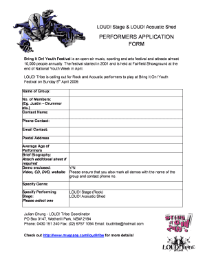 LOUD! Stage & Acoustic Shed Performer Application