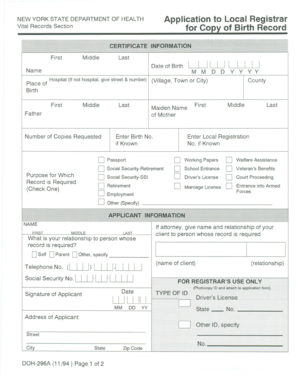 New York Birth Record Application