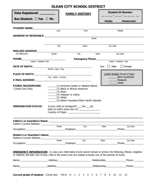 Olean City School District Student Registration Form