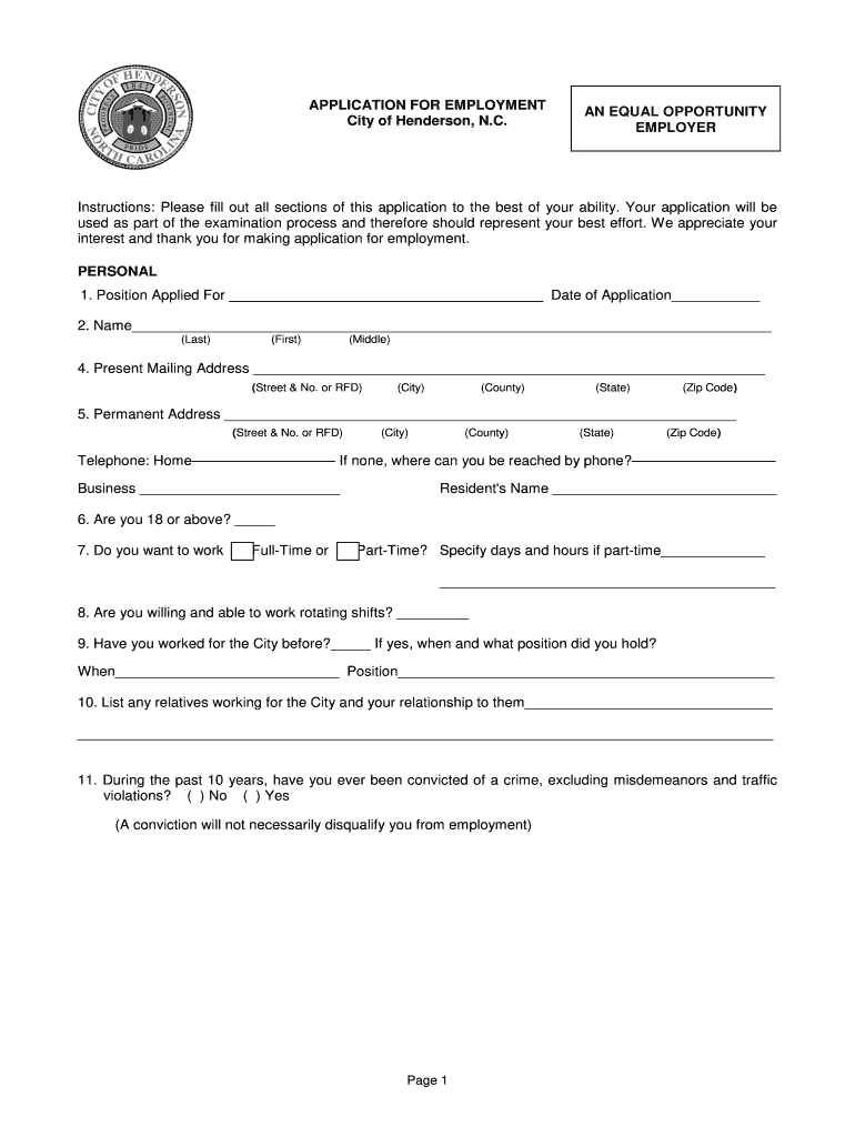 nc henderson application Preview on Page 1