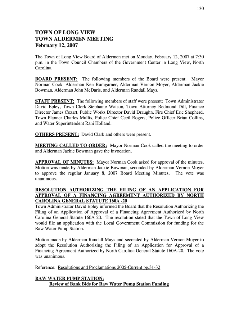 February 12, 2007 Minutes - Town of Long View - ci longview nc Preview on Page 1