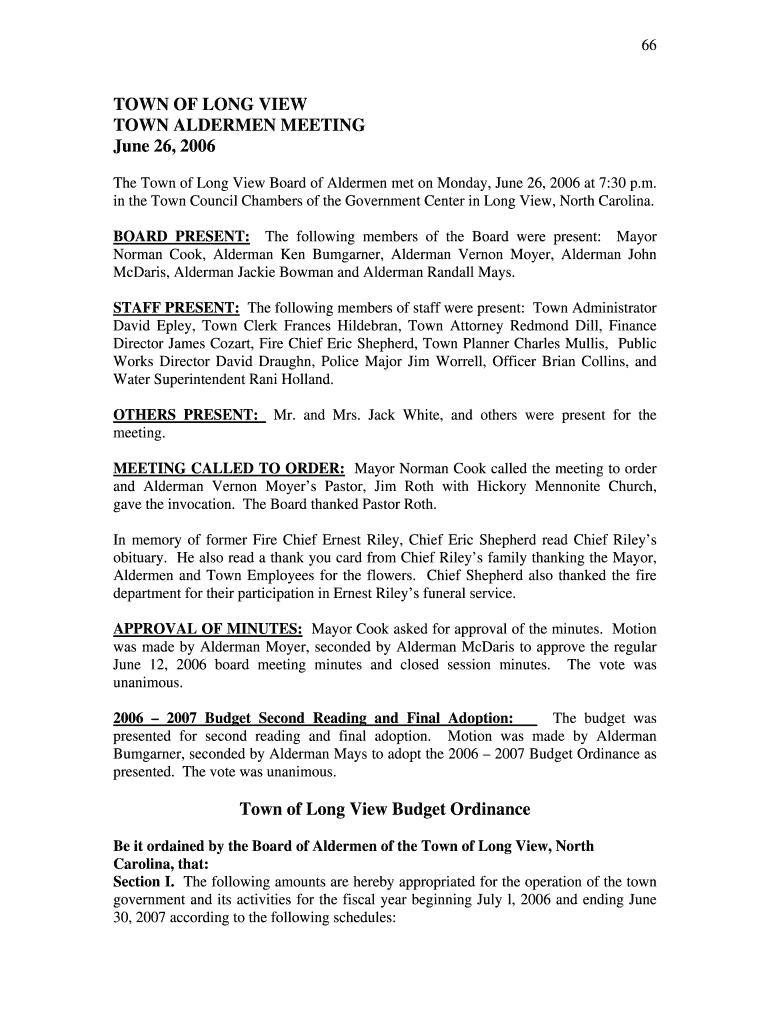 June 26, 2006 Minutes - Town of Long View - ci longview nc Preview on Page 1