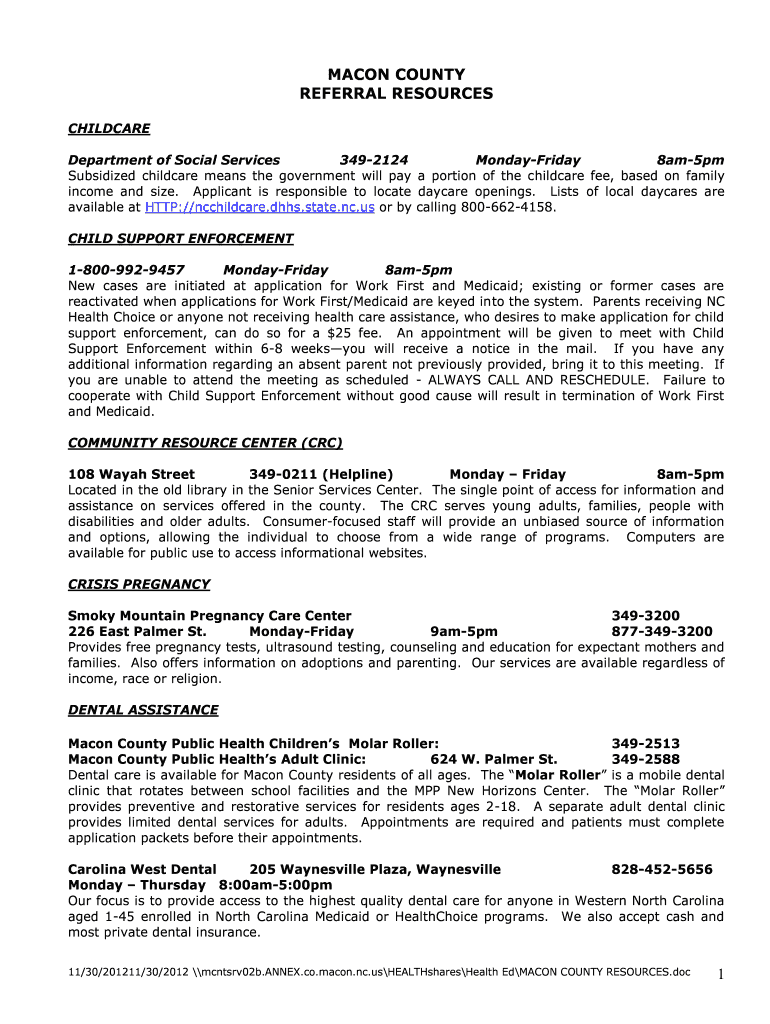 Macon County Referral Resources - Macon County Government Preview on Page 1