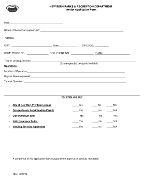 city of new bern food vendor permit process form