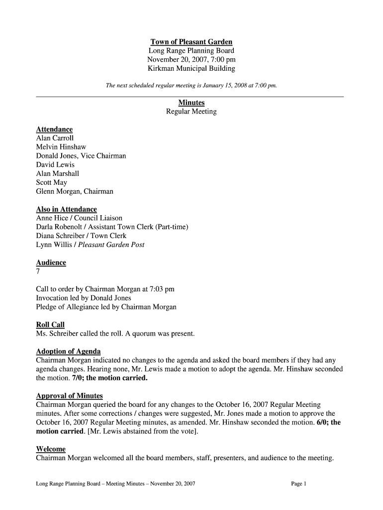 Town of Pleasant Garden Long Range Planning Board November Preview on Page 1