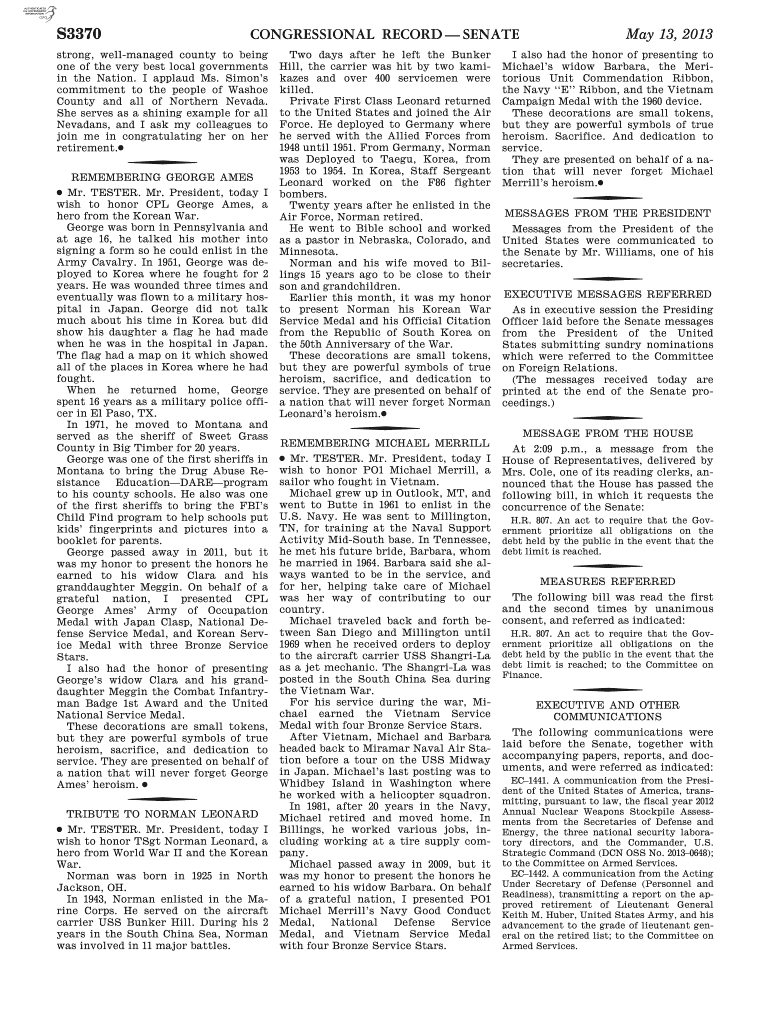 CONGRESSIONAL RECORD SENATE S3370 - Congress Preview on Page 1