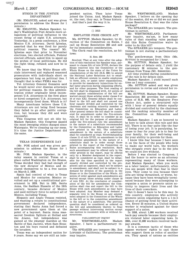 EMPLOYEE FREE CHOICE ACT - Congress Preview on Page 1