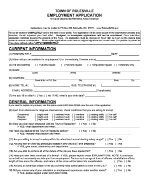 Town of Rolesville Employment Application