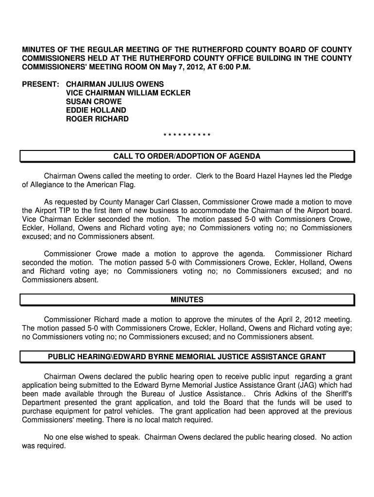 Minutes of the regular meeting of the rutherford county board of - rutherfordcountync Preview on Page 1