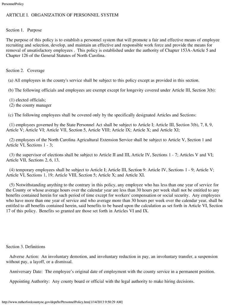 Rutherford County Personnel Policy - Rutherford County Government - rutherfordcountync Preview on Page 1