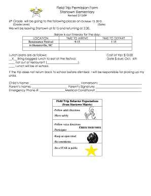 Field Trip Permission Form Startown Elementary - Catawba County ... - catawbaschools