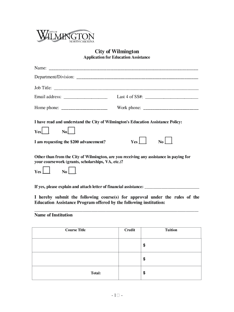 Application for Education Assistance Preview on Page 1