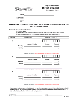 City of Wilmington Direct Deposit Enrollment Form