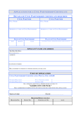 Civil Partnership Certificate Application