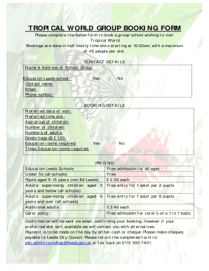 tropical world booking form online