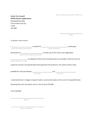 Leeds City Council HWRS Permit Application