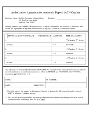 Authorization Agreement for Automatic Deposit (ACH Credits)