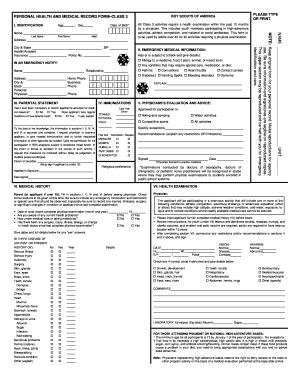 Boy Scouts of America Class 3 Health and Medical Record Form