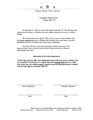 Volunteer Notice Form