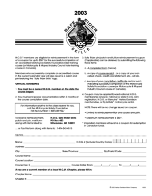 H.O.G. Safe Rider Skills Reimbursement Form