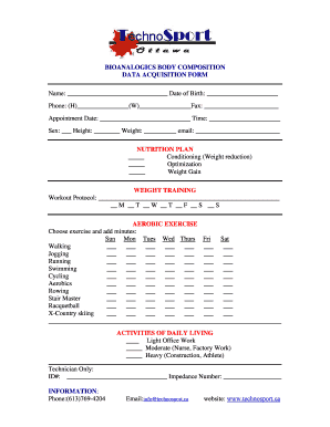 Bioanalytics Body Composition Data Acquisition Form