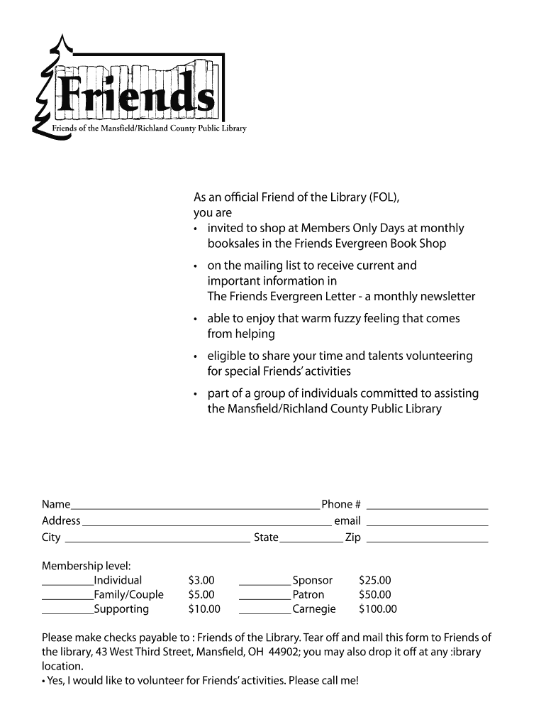 Friends Membership Form Preview on Page 1