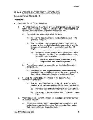 Complaint Report Form 305
