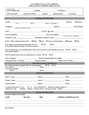 Cuyahoga Falls City Schools Enrollment Form/Record Change