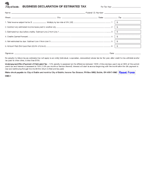 Business Declaration of Estimated Tax
