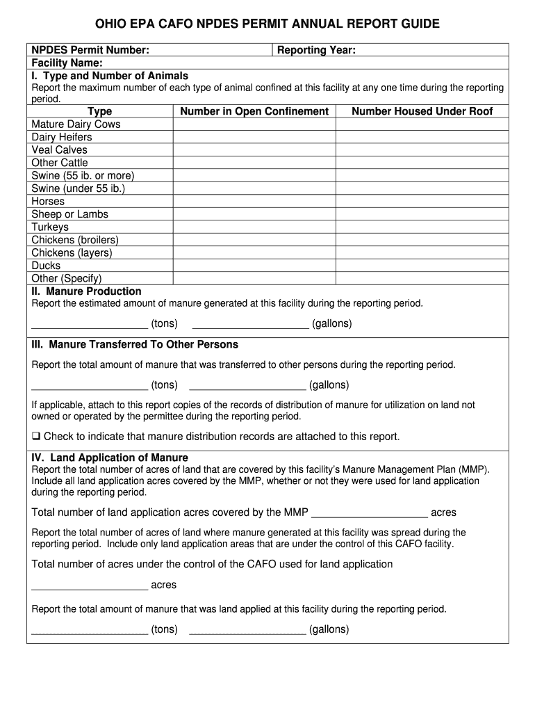 OHIO EPA CAFO NPDES PERMIT ANNUAL REPORT GUIDE Preview on Page 1