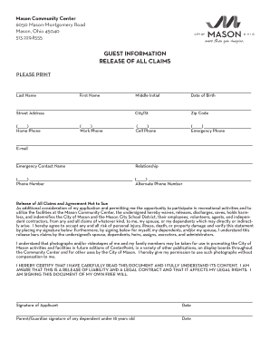 Mason Community Center Release of All Claims