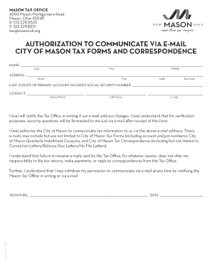 City of Mason Tax Email Authorization Form