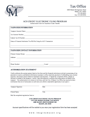 ACH Credit Electronic Filing Authorization Form