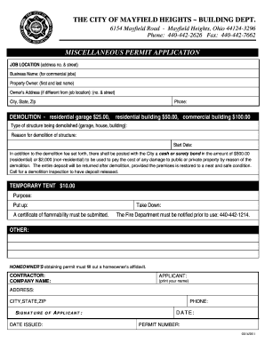 City of Mayfield Heights Miscellaneous Permit Application