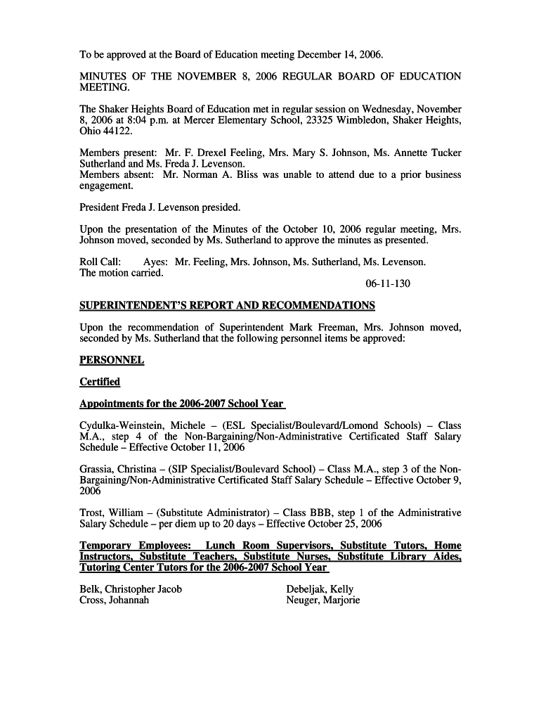 The Shaker Heights Board of Education met in regular session on Wednesday, November Preview on Page 1