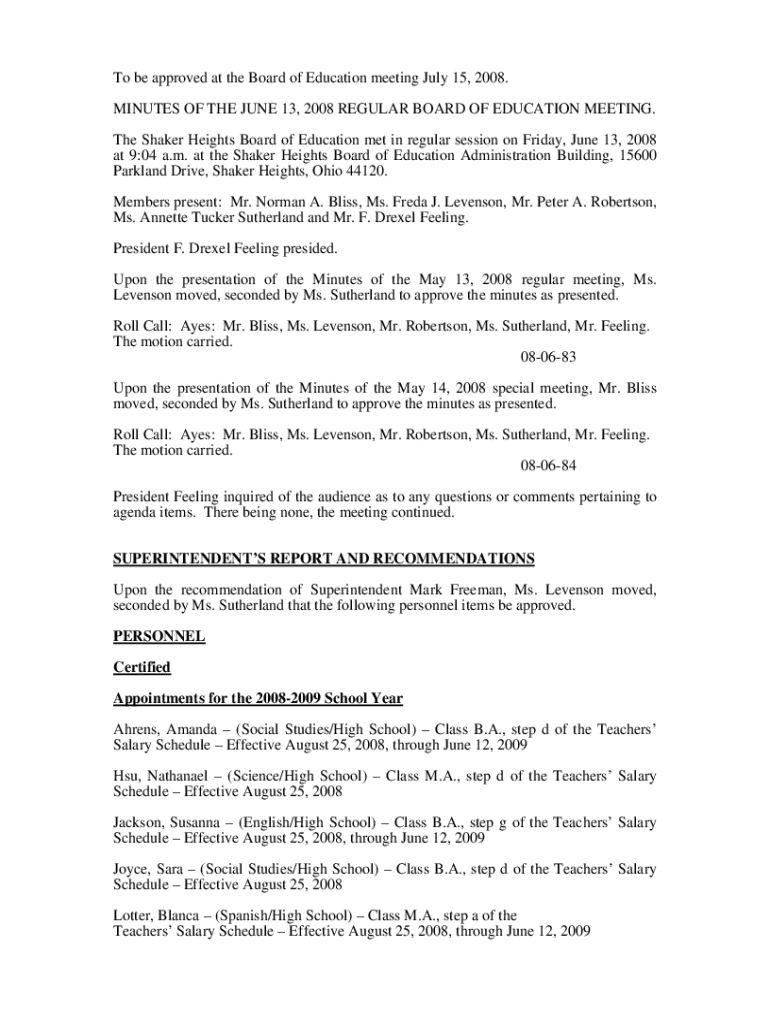 The Shaker Heights Board of Education met in regular session on Friday, June 13, 2008 Preview on Page 1