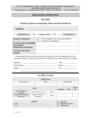 Springfield Ohio Inspection Request Form