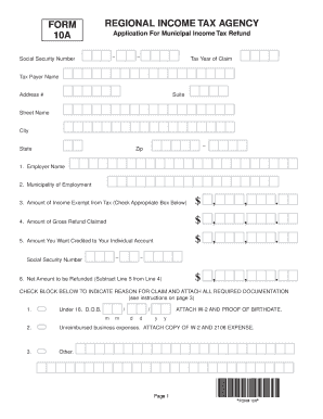 Ohio Municipal Income Tax Refund Form 10A