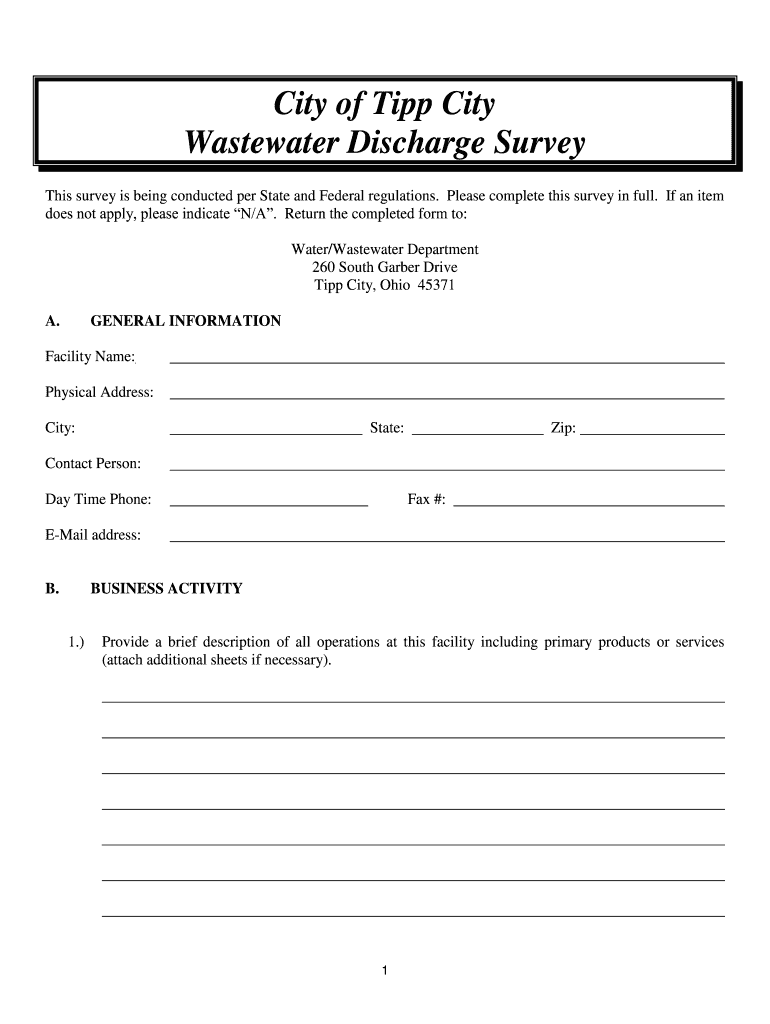 Wastewater Discharge Survey - Tipp City - tippcityohio Preview on Page 1