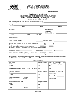 City of West Carrollton Employment Application
