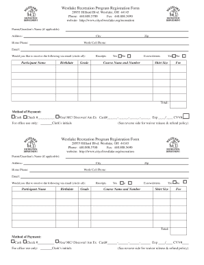 Westlake Recreation Program Registration Form