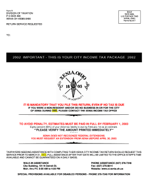 Xenia City Income Tax Return 2002