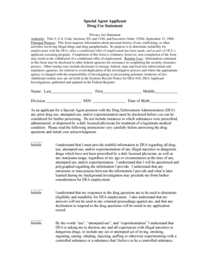 DEA Special Agent Drug Use Statement