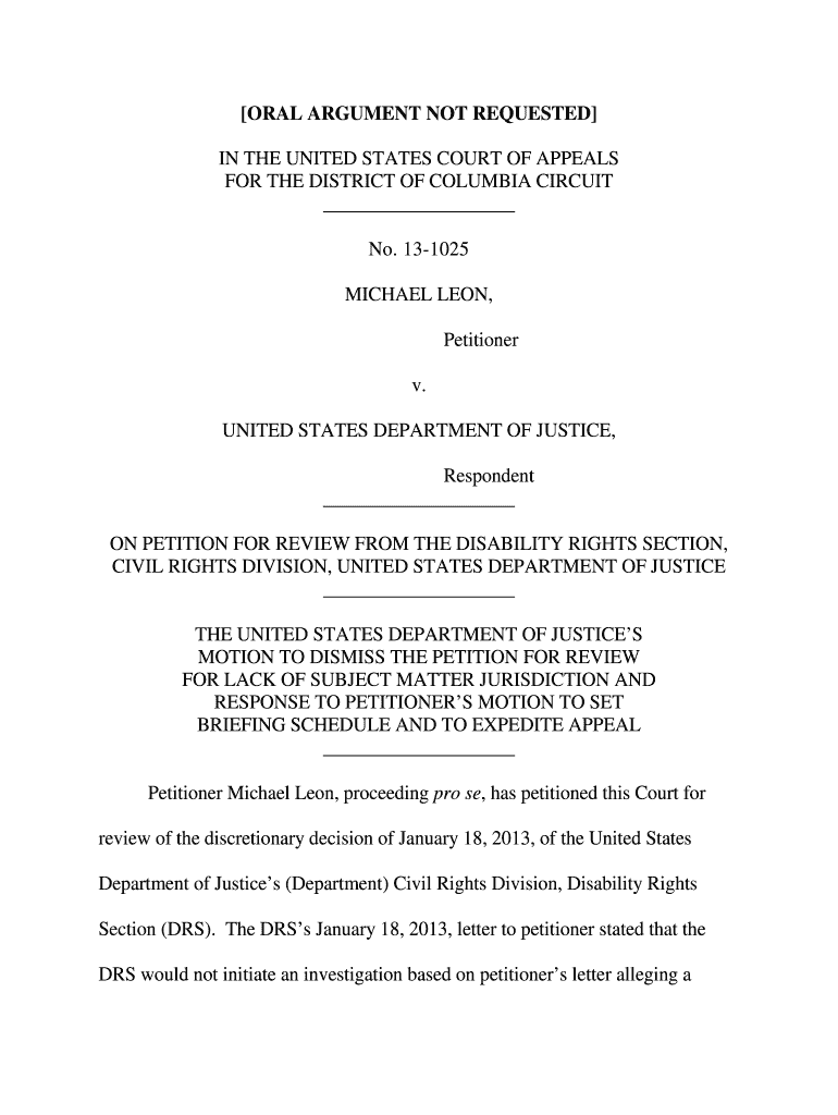 Leon v Department of Justice Motion to Dismiss Preview on Page 1