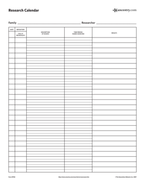 Family Research Calendar