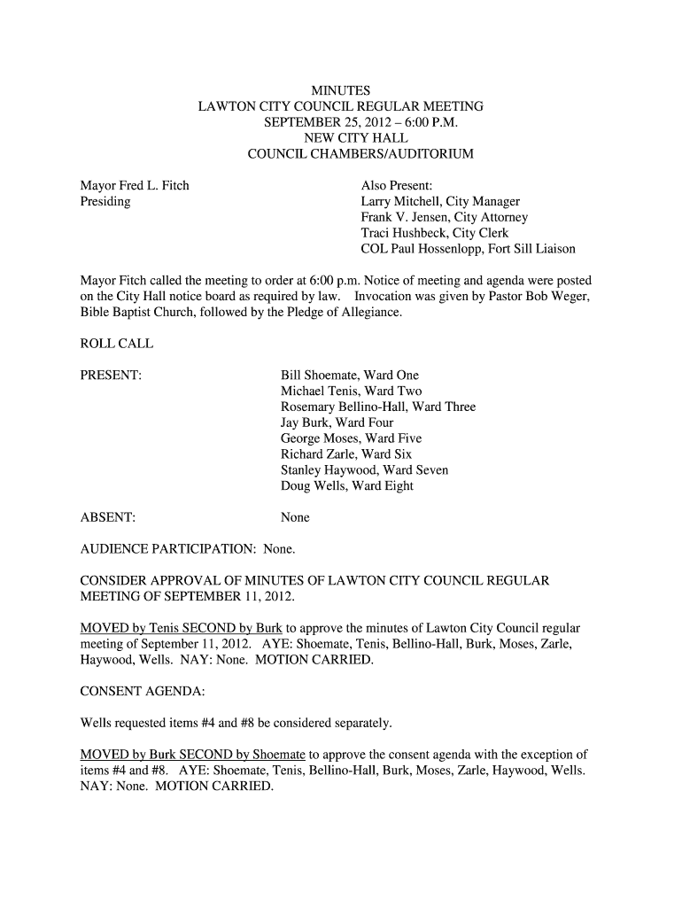 Meeting of 2012-9-25 Regular Meeting - The City of Lawton - cityof lawton ok Preview on Page 1